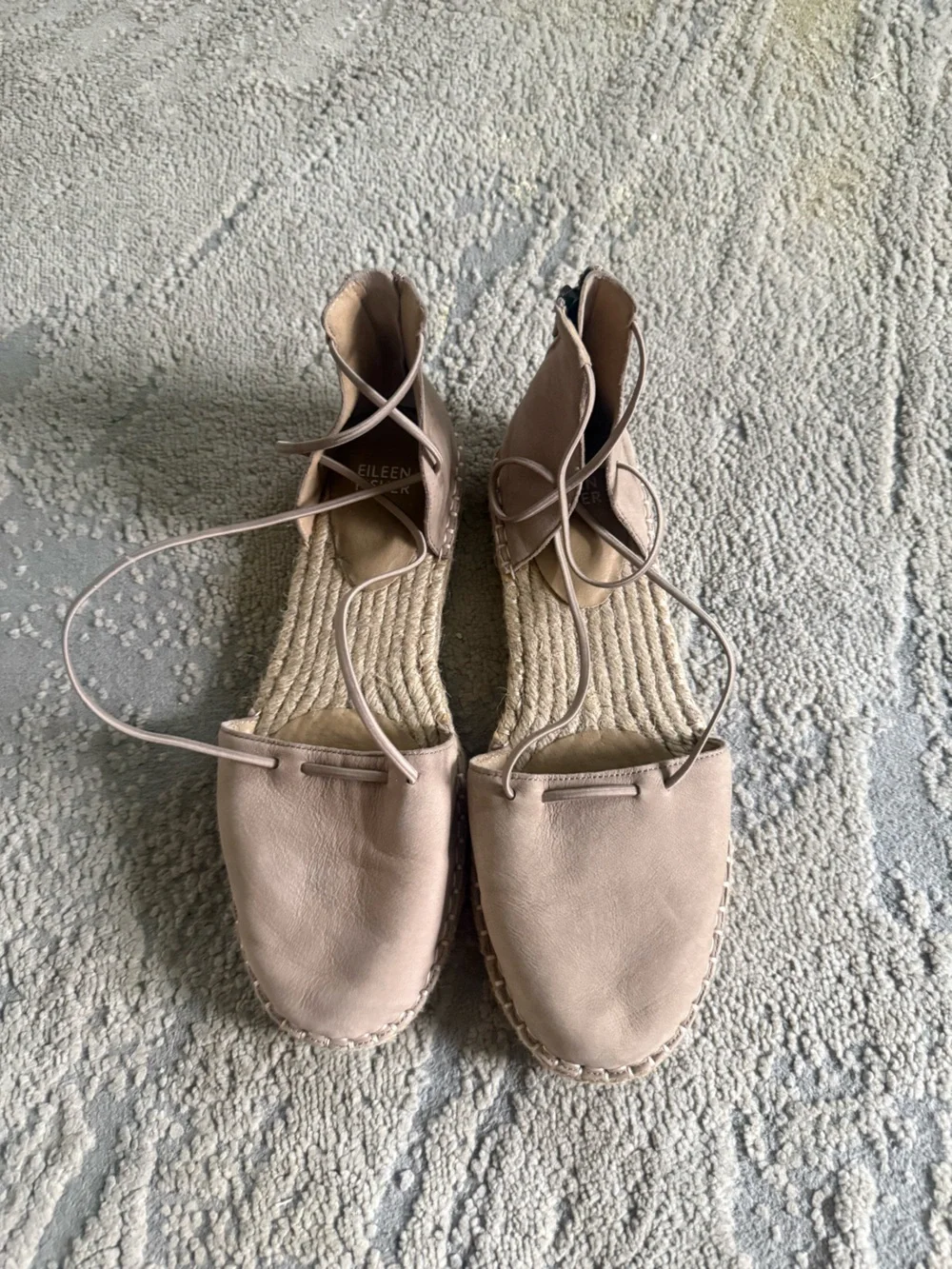 Eileen Fisher Espadrille strappy leather shoes nude neutral  closed toe 8.5